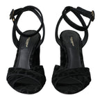 Dolce & Gabbana Black Leopard Suede Heels Sandals Shoes