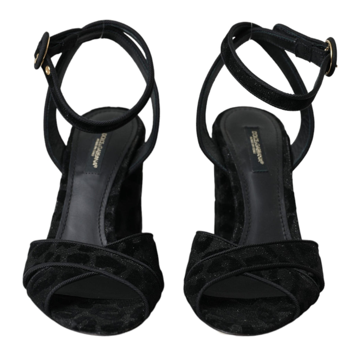 Dolce & Gabbana Black Leopard Suede Heels Sandals Shoes