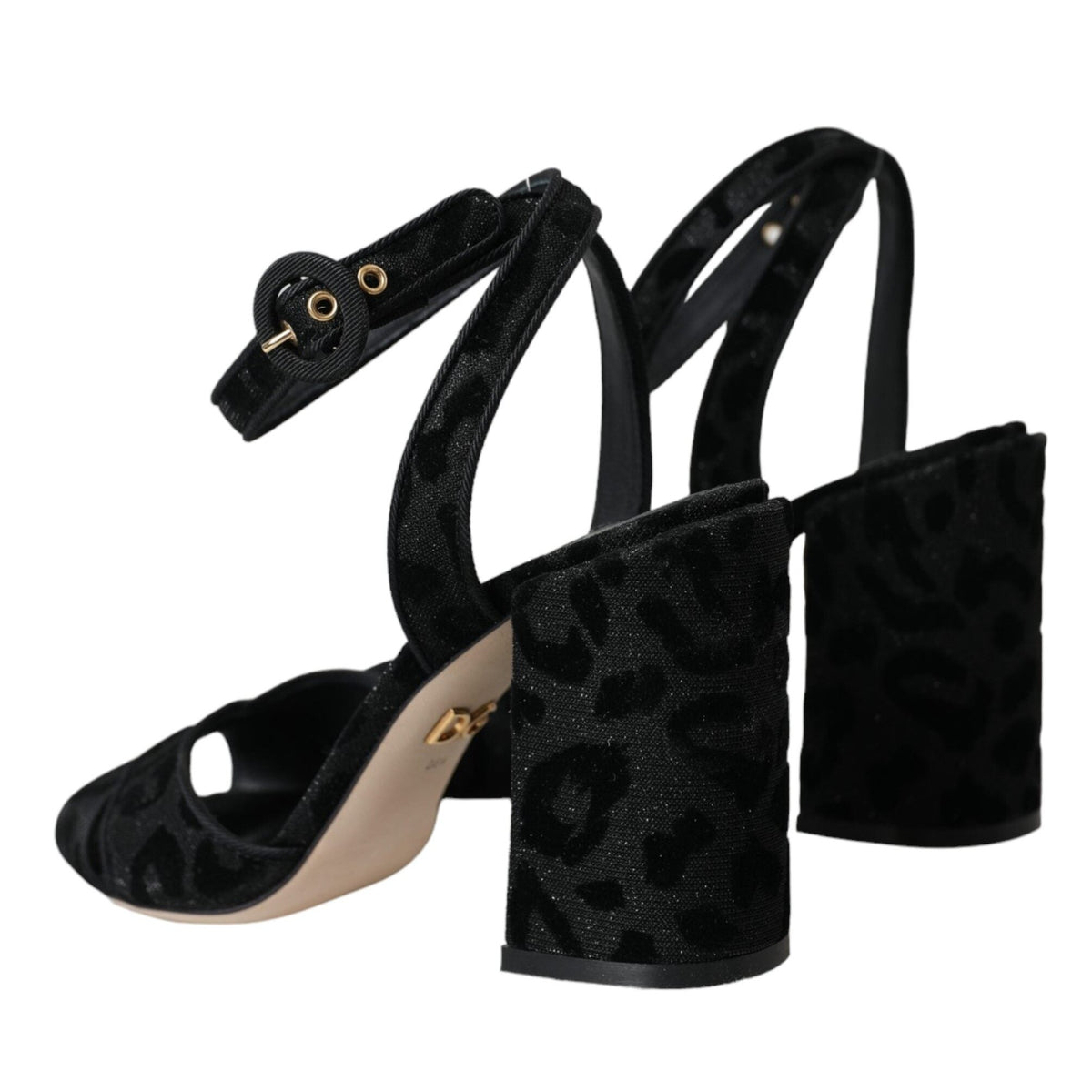 Dolce & Gabbana Black Leopard Suede Heels Sandals Shoes