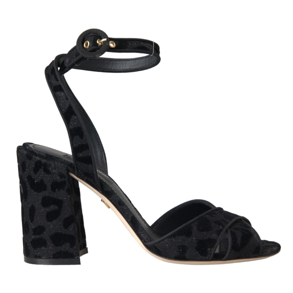 Dolce & Gabbana Black Leopard Suede Heels Sandals Shoes