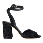 Dolce & Gabbana Black Leopard Suede Heels Sandals Shoes