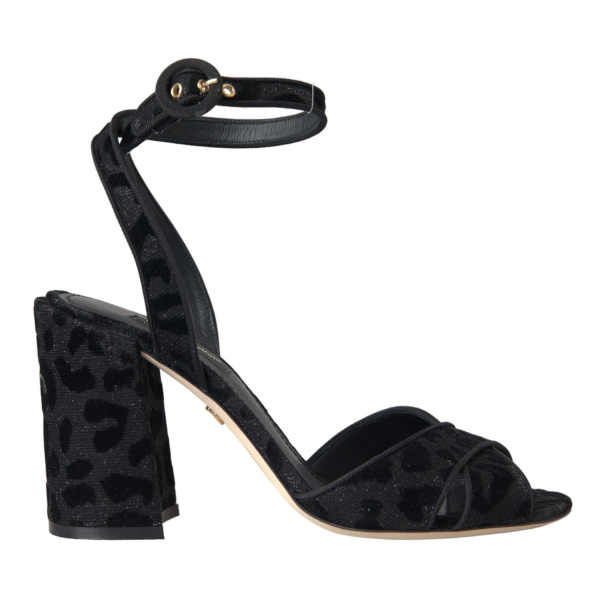 Dolce & Gabbana Black Leopard Suede Heels Sandals Shoes