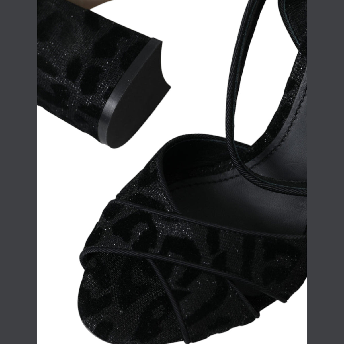 Dolce & Gabbana Black Leopard Suede Heels Sandals Shoes