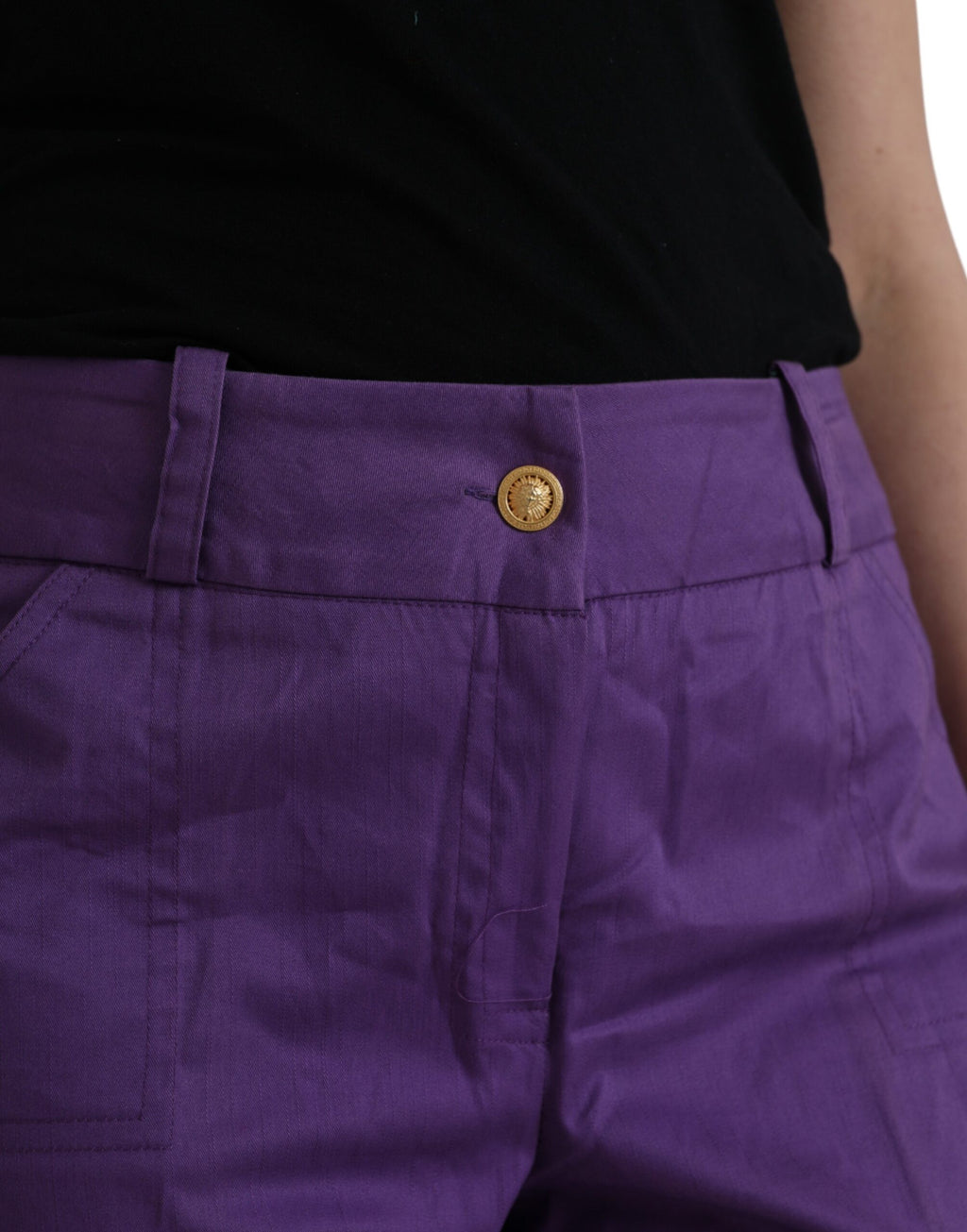 BENCIVENGA Purple Cotton MidWaist Straight Cropped Pants - Eljoys Fashion 