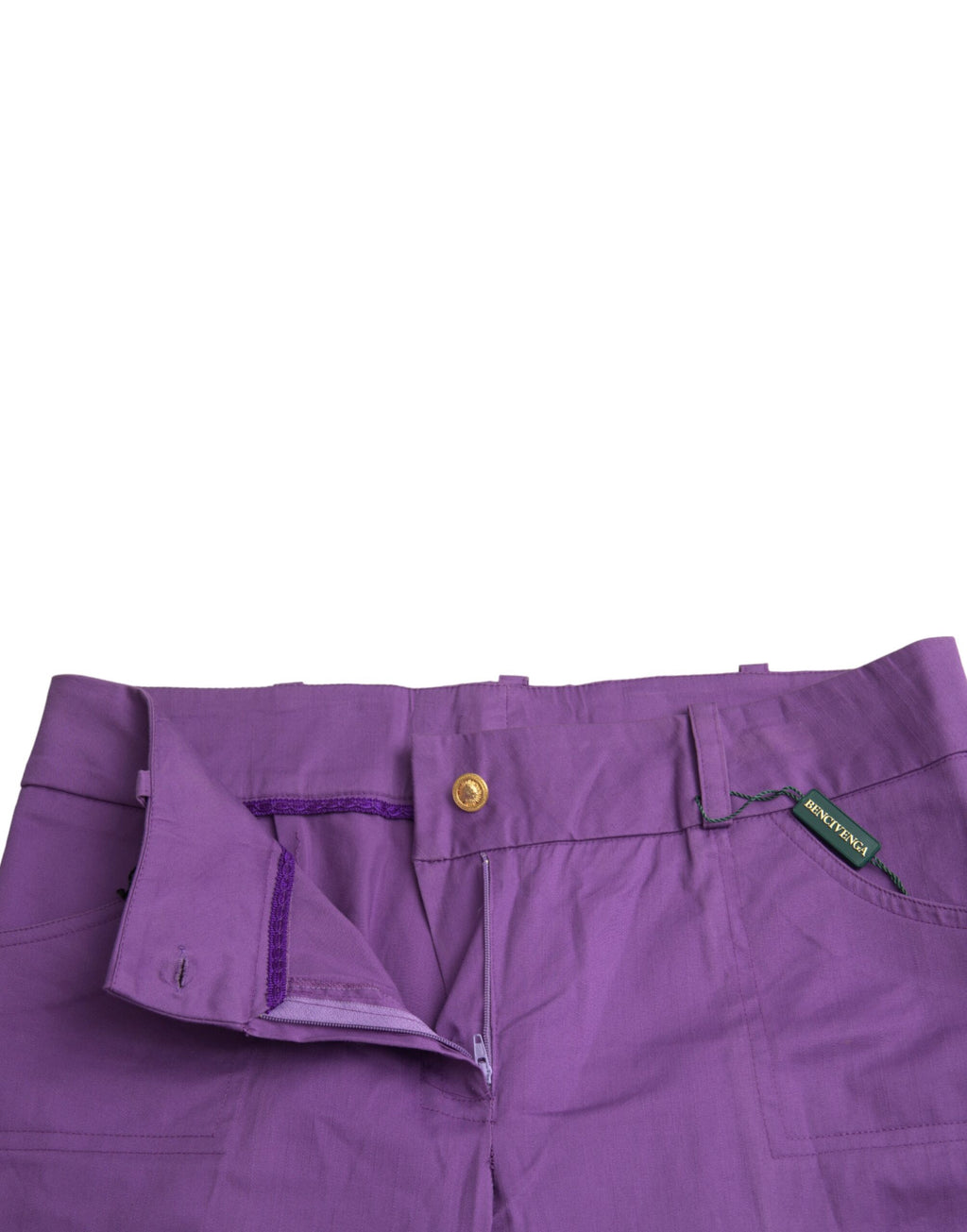 BENCIVENGA Purple Cotton MidWaist Straight Cropped Pants - Eljoys Fashion 