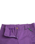BENCIVENGA Purple Cotton MidWaist Straight Cropped Pants - Eljoys Fashion 