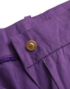 BENCIVENGA Purple Cotton MidWaist Straight Cropped Pants - Eljoys Fashion 