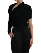 Dolce & Gabbana Black Wool Cutout Asymmetric Long Sleeve Top - Eljoys Fashion 