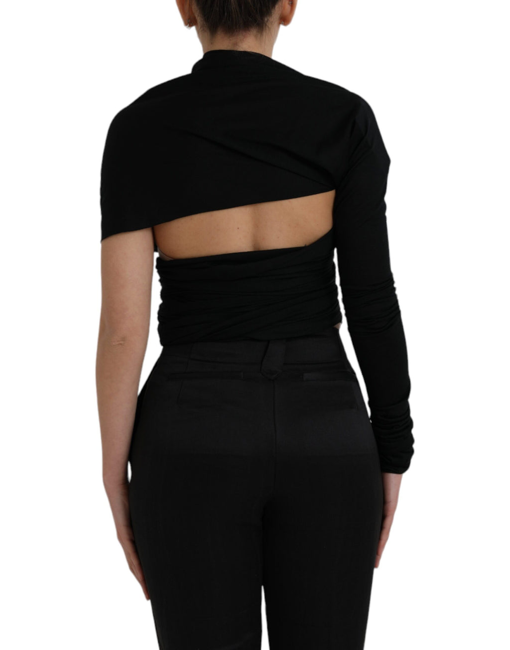 Dolce & Gabbana Black Wool Cutout Asymmetric Long Sleeve Top - Eljoys Fashion 