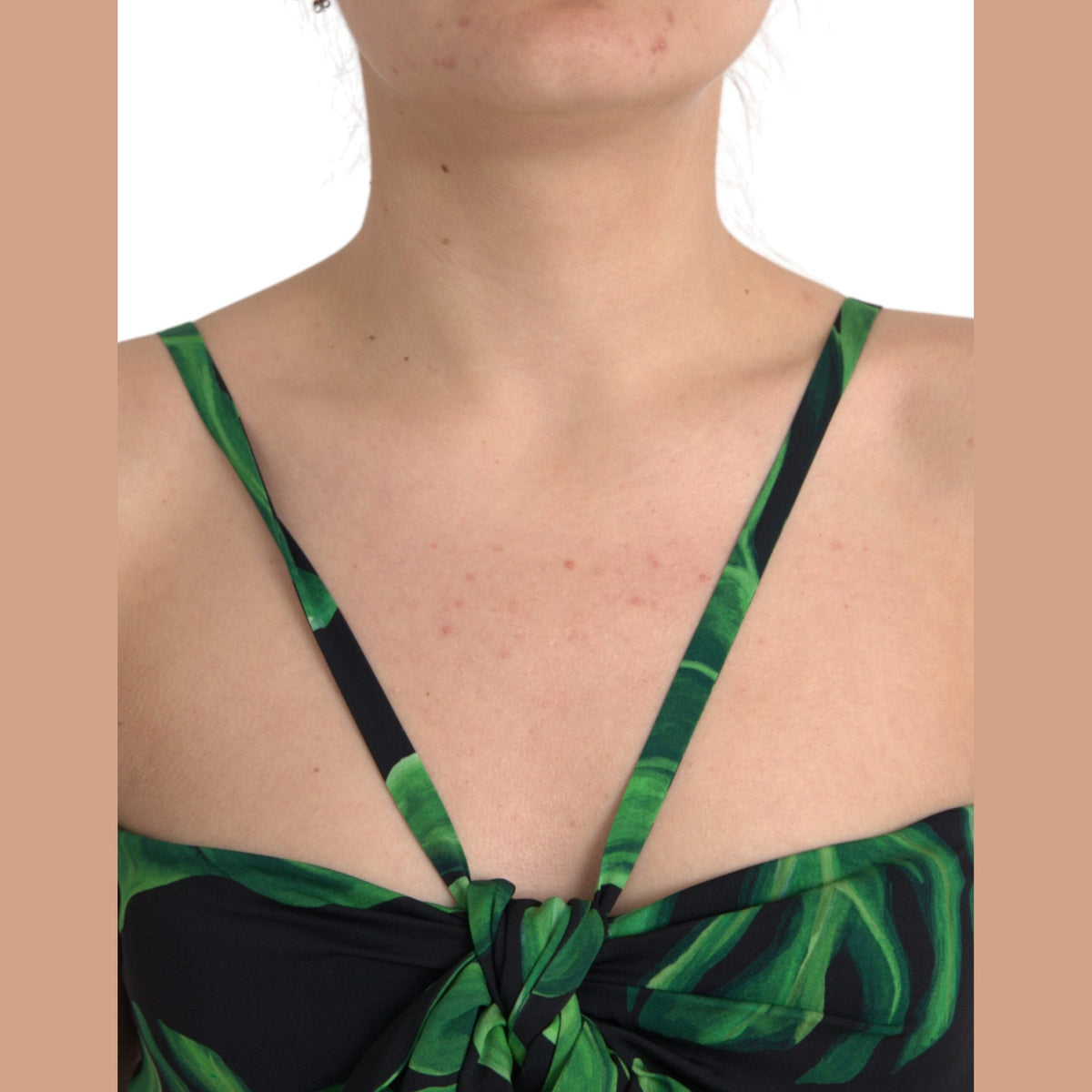 Dolce & Gabbana Black Green Leaf Silk Halter Cropped Top