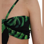 Dolce & Gabbana Black Green Leaf Silk Halter Cropped Top