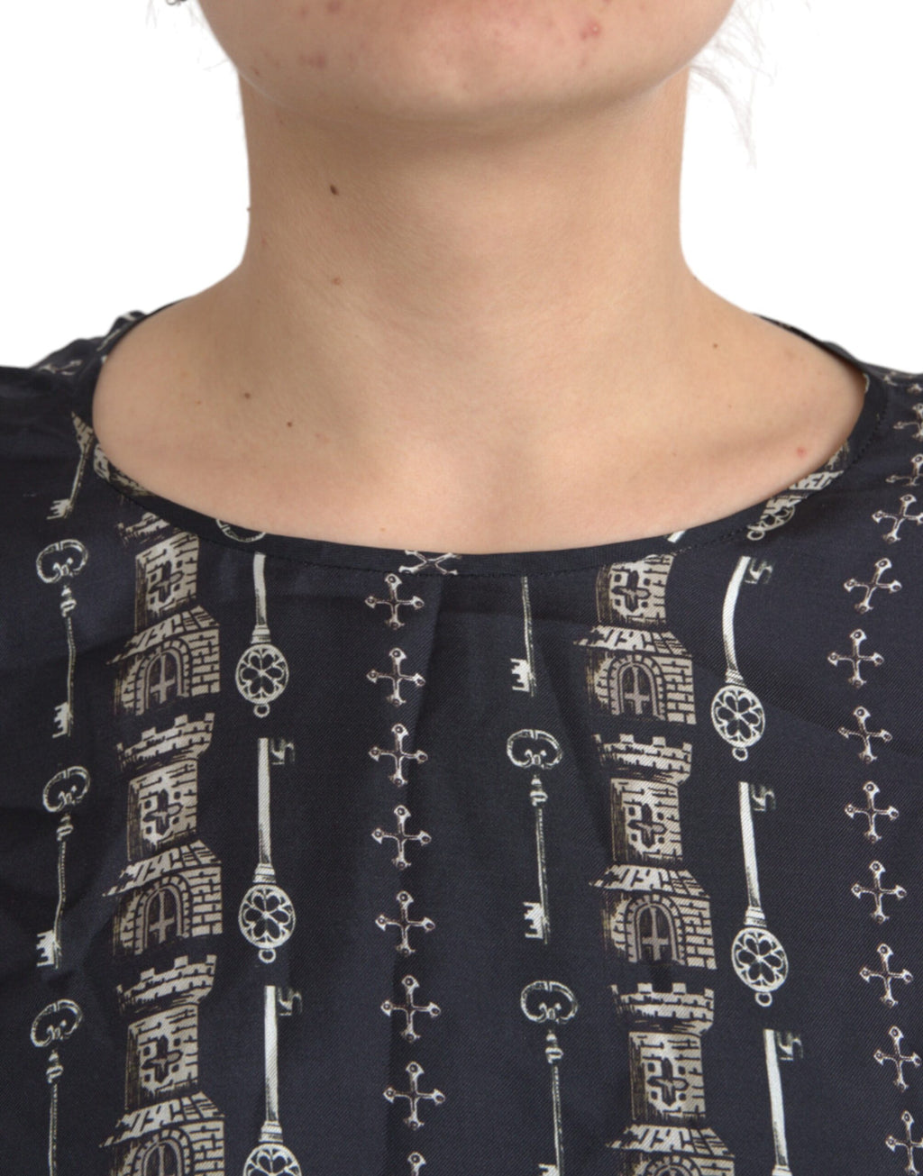 Dolce & Gabbana Black Key Castle Print Silk Blouse T-shirt - Eljoys Fashion 