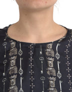 Dolce & Gabbana Black Key Castle Print Silk Blouse T-shirt - Eljoys Fashion 