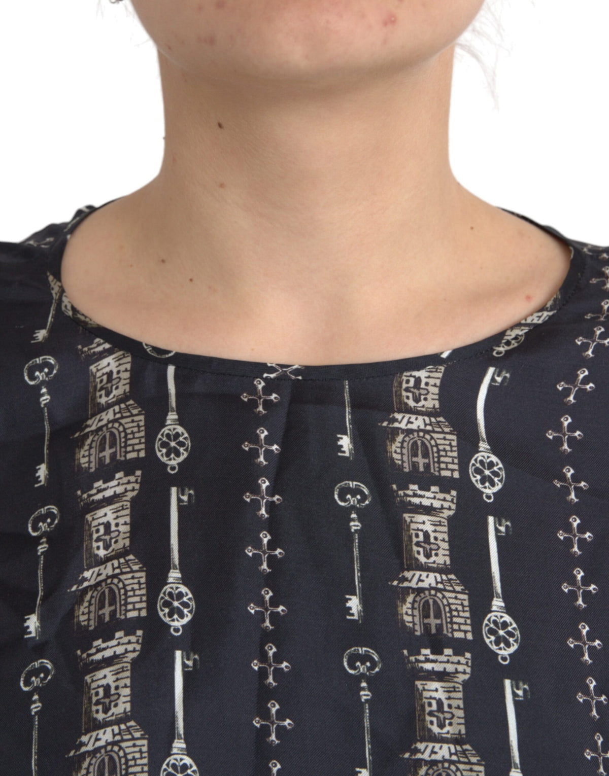 Dolce & Gabbana Black Key Castle Print Silk Blouse T-shirt - Eljoys Fashion 