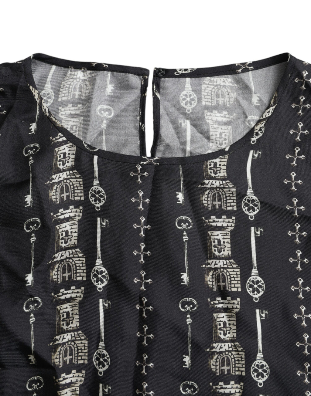 Dolce & Gabbana Black Key Castle Print Silk Blouse T-shirt - Eljoys Fashion 