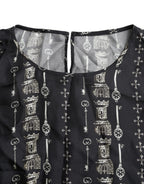 Dolce & Gabbana Black Key Castle Print Silk Blouse T-shirt - Eljoys Fashion 