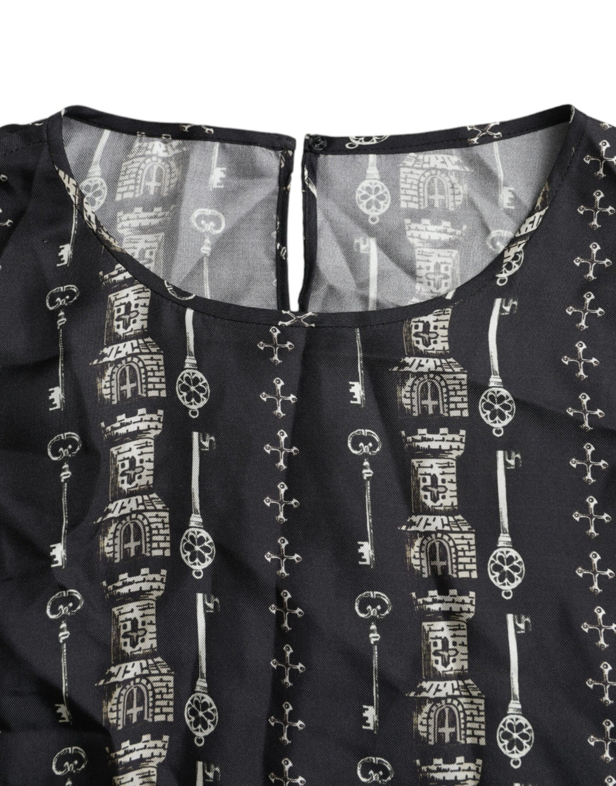 Dolce & Gabbana Black Key Castle Print Silk Blouse T-shirt - Eljoys Fashion 