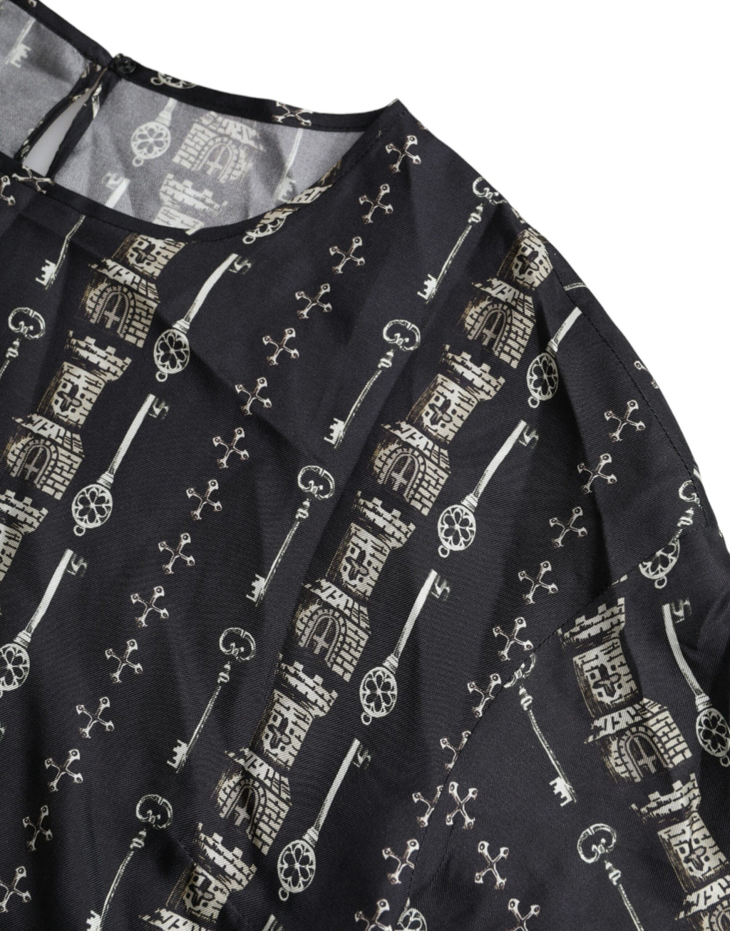 Dolce & Gabbana Black Key Castle Print Silk Blouse T-shirt - Eljoys Fashion 