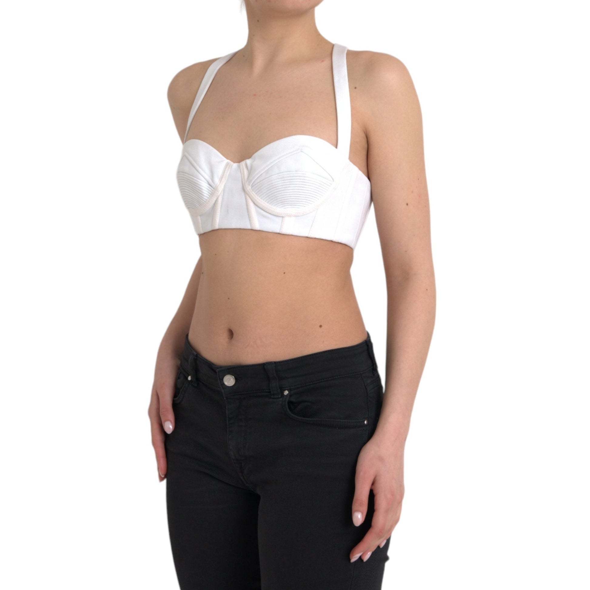 Versace White Viscose Bustier Sleeveless Cropped Top Versace