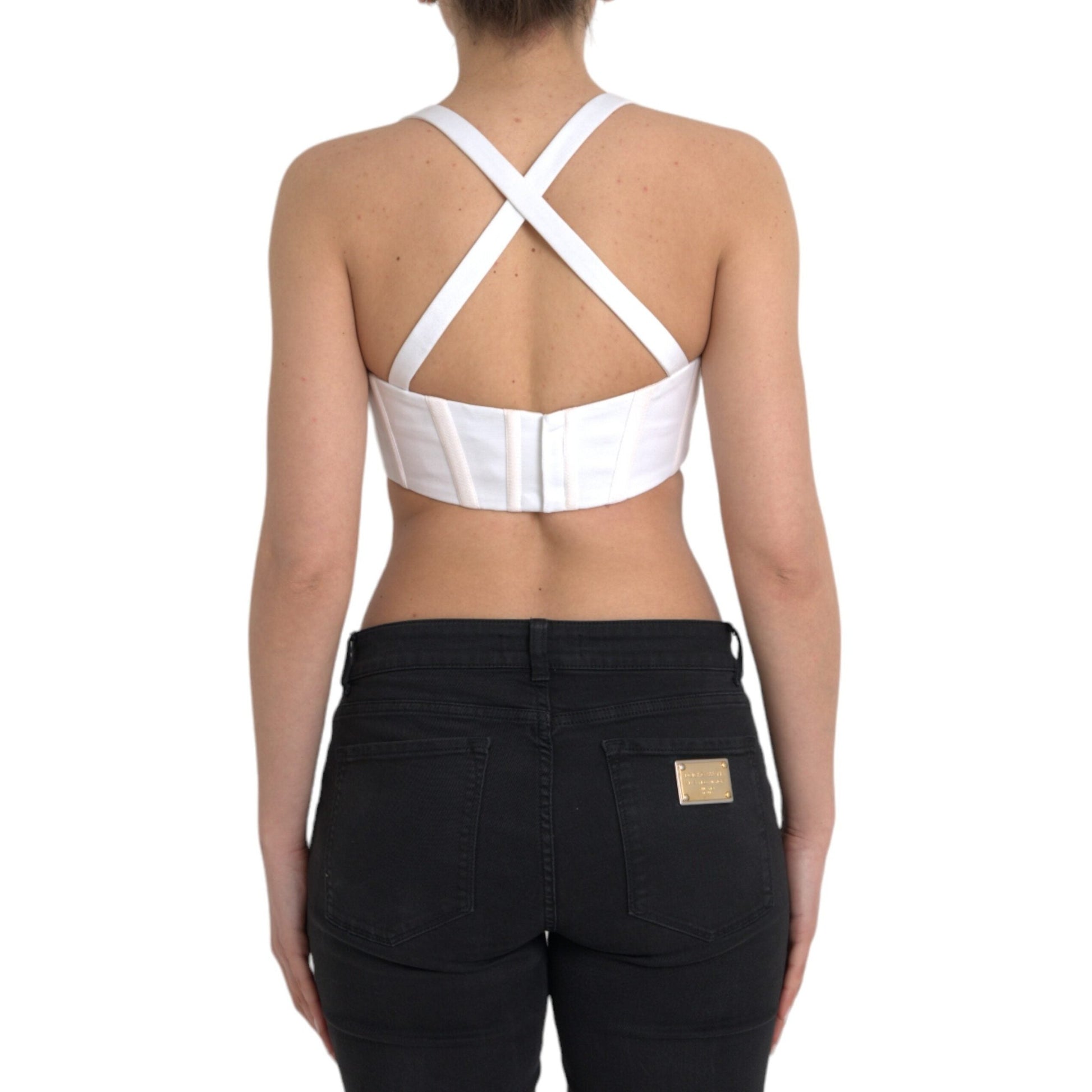 Versace White Viscose Bustier Sleeveless Cropped Top Versace