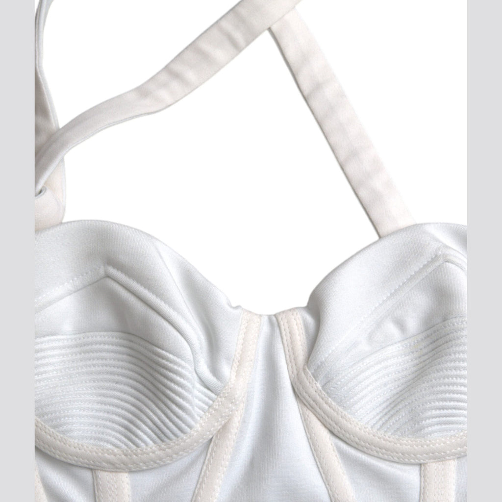 Versace White Viscose Bustier Sleeveless Cropped Top