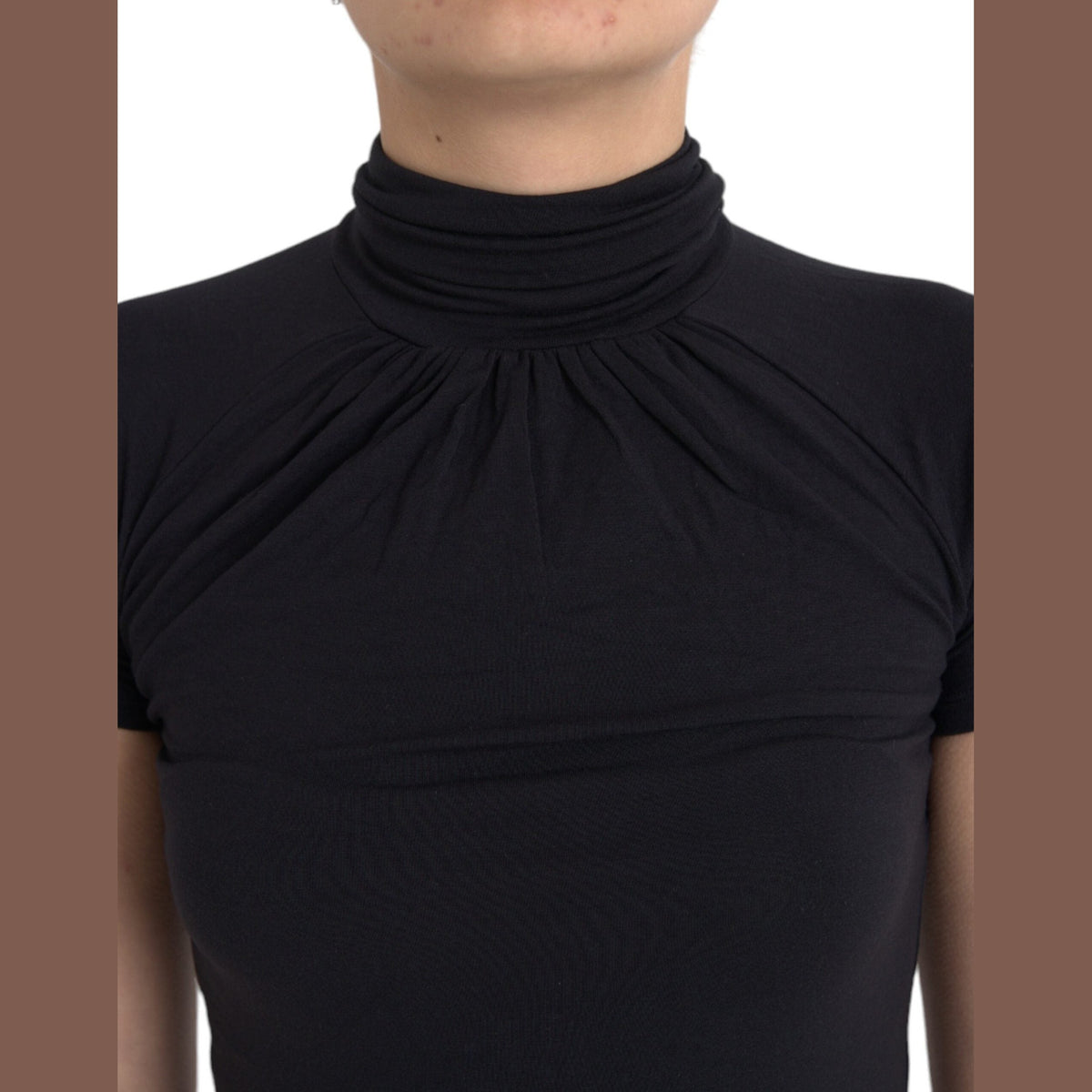Costume National Black Turtleneck Viscose Short Sleeve Top