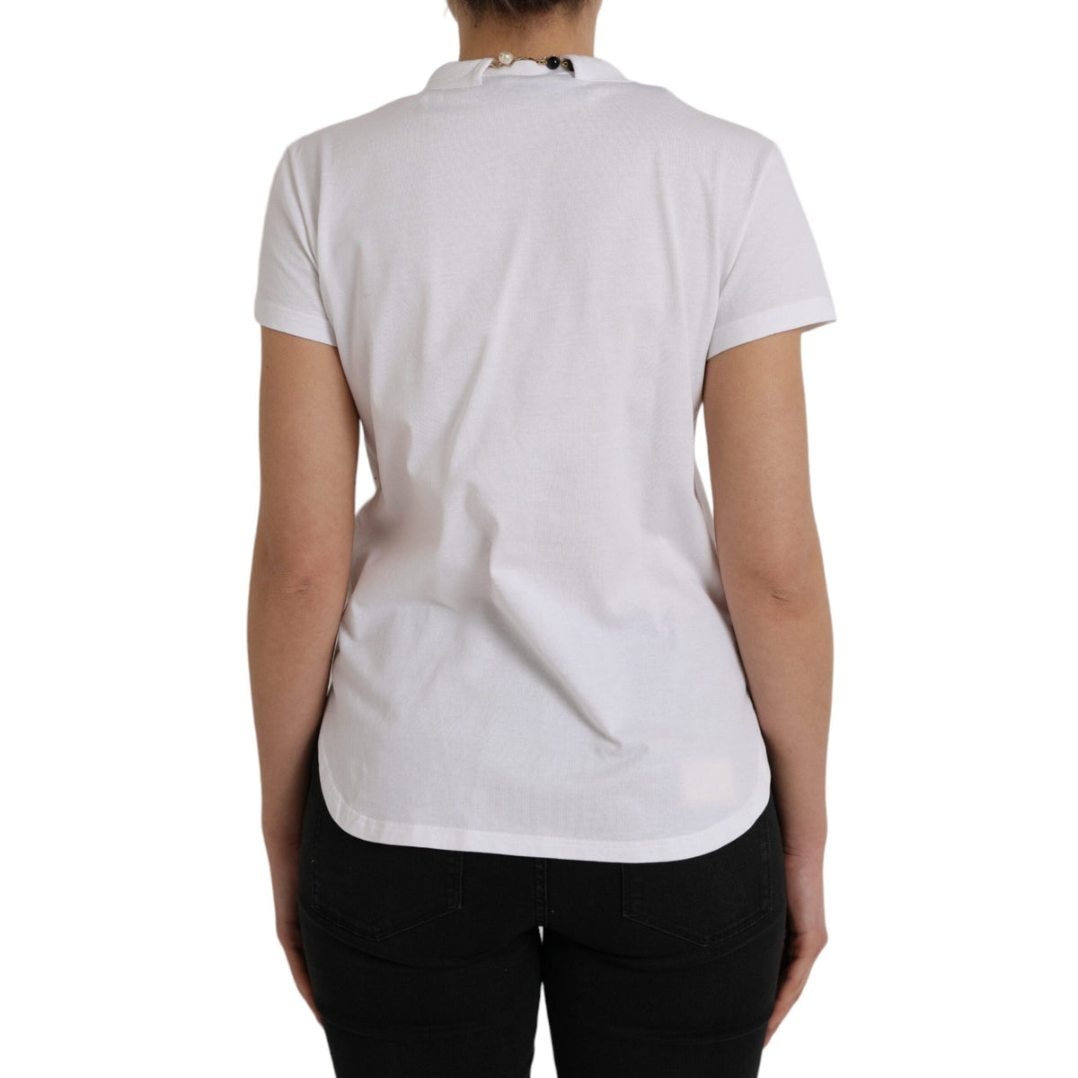 Dolce & Gabbana White Cotton Necklace Short Sleeves T-shirt