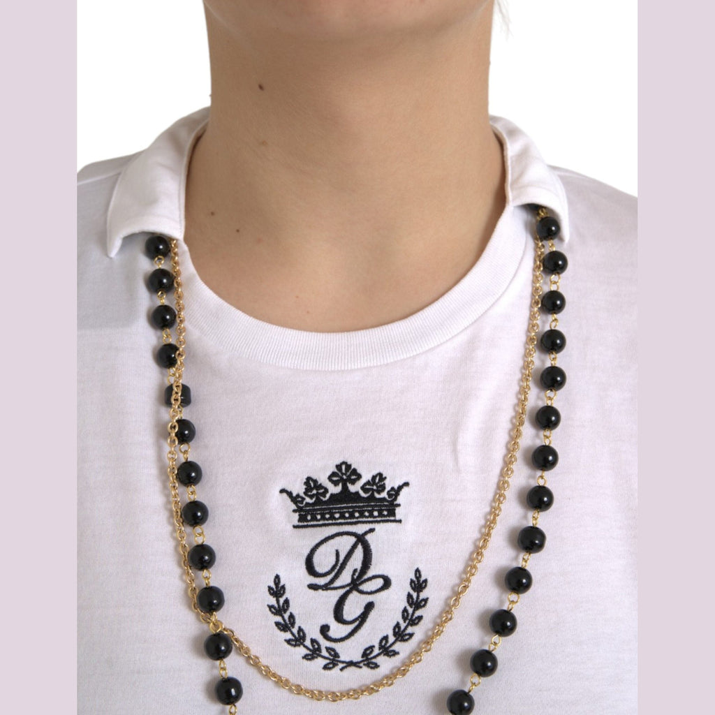Dolce & Gabbana White Cotton Necklace Short Sleeves T-shirt