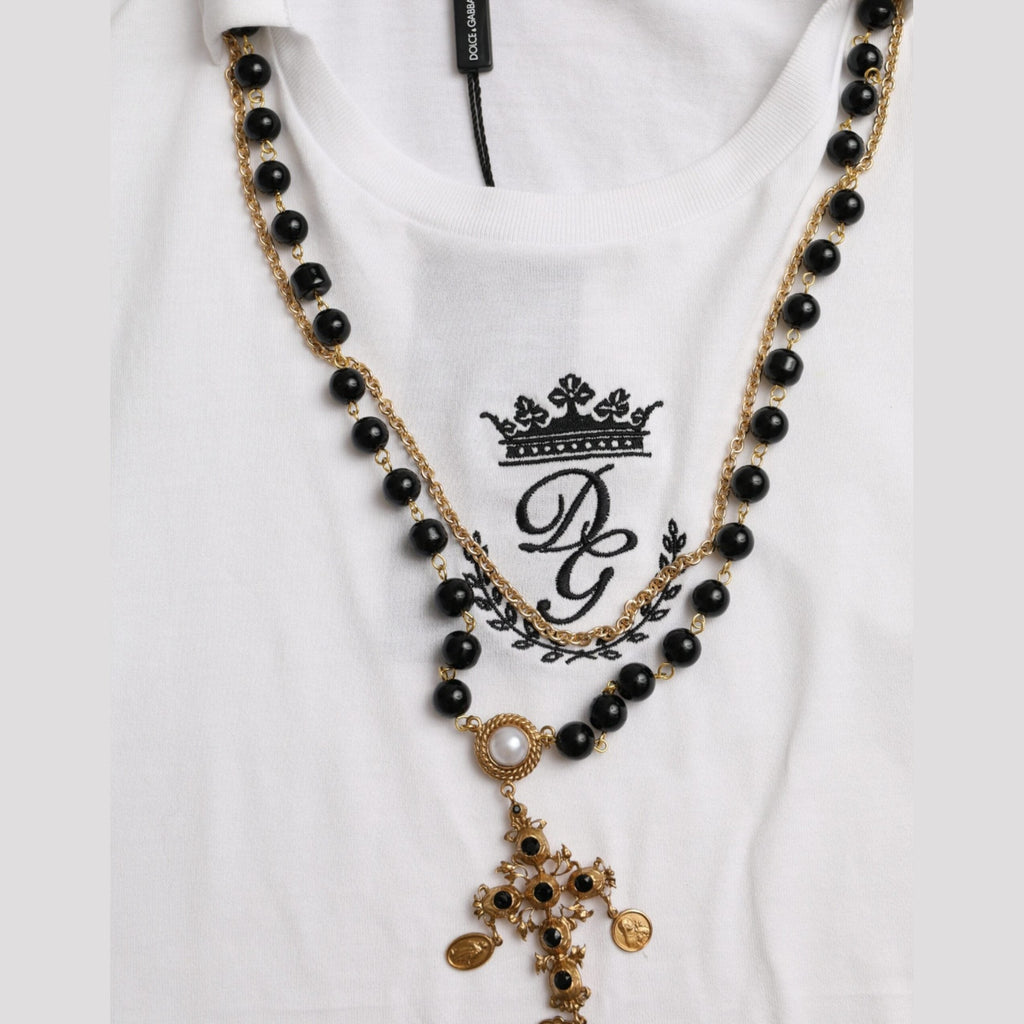 Dolce & Gabbana White Cotton Necklace Short Sleeves T-shirt