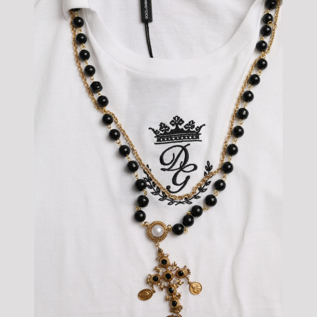 Dolce & Gabbana White Cotton Necklace Short Sleeves T-shirt
