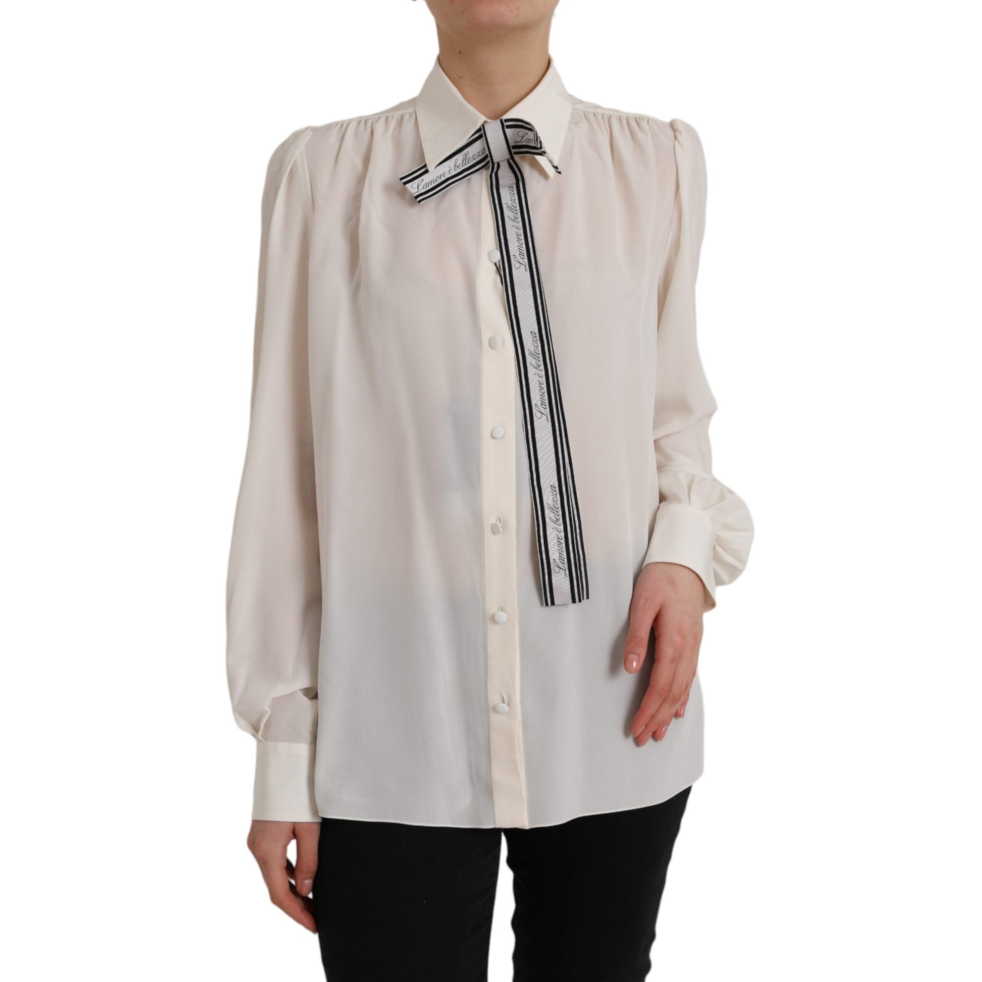 Dolce & Gabbana Off White Long Sleeve Button Down Blouse Top Dolce & Gabbana