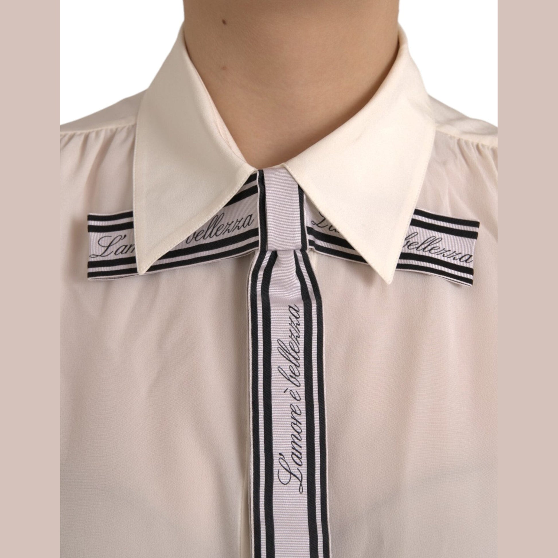 Dolce & Gabbana Off White Long Sleeve Button Down Blouse Top Dolce & Gabbana