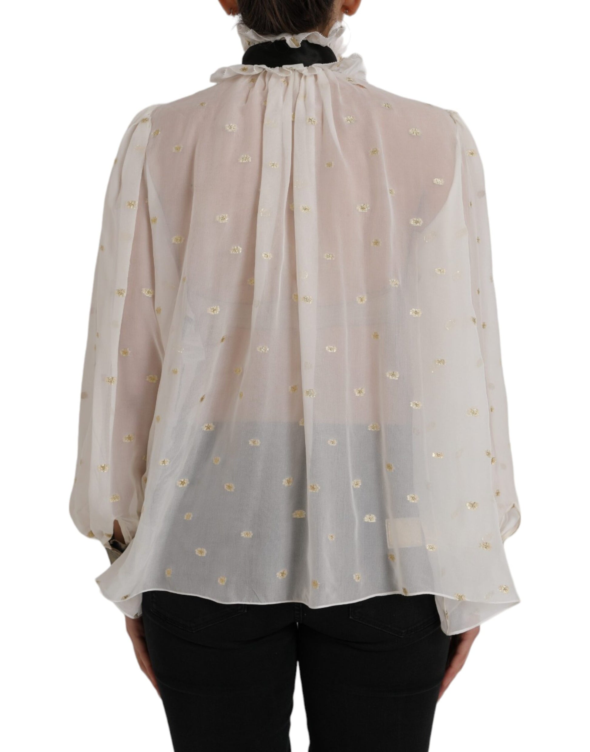 Dolce & Gabbana Off White Silk Blend Ascot Collar Blouse Top Dolce & Gabbana