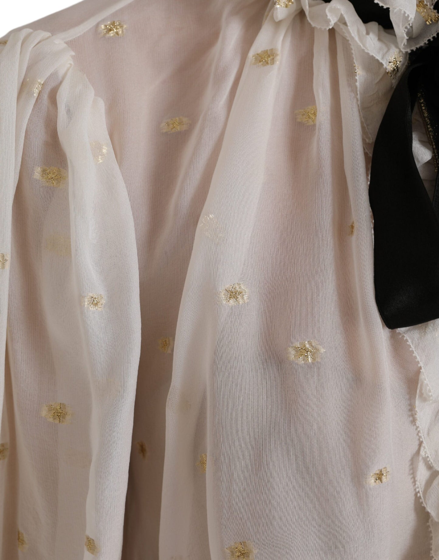 Dolce & Gabbana Off White Silk Blend Ascot Collar Blouse Top Dolce & Gabbana