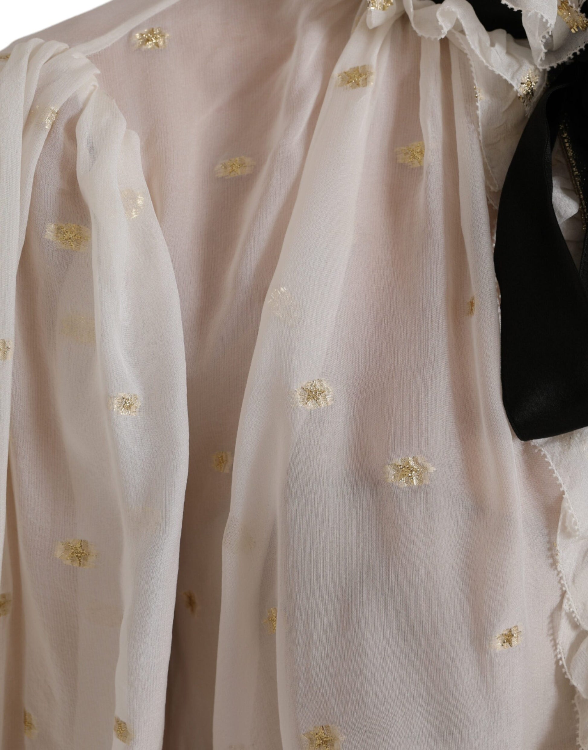 Dolce & Gabbana Off White Silk Blend Ascot Collar Blouse Top Dolce & Gabbana