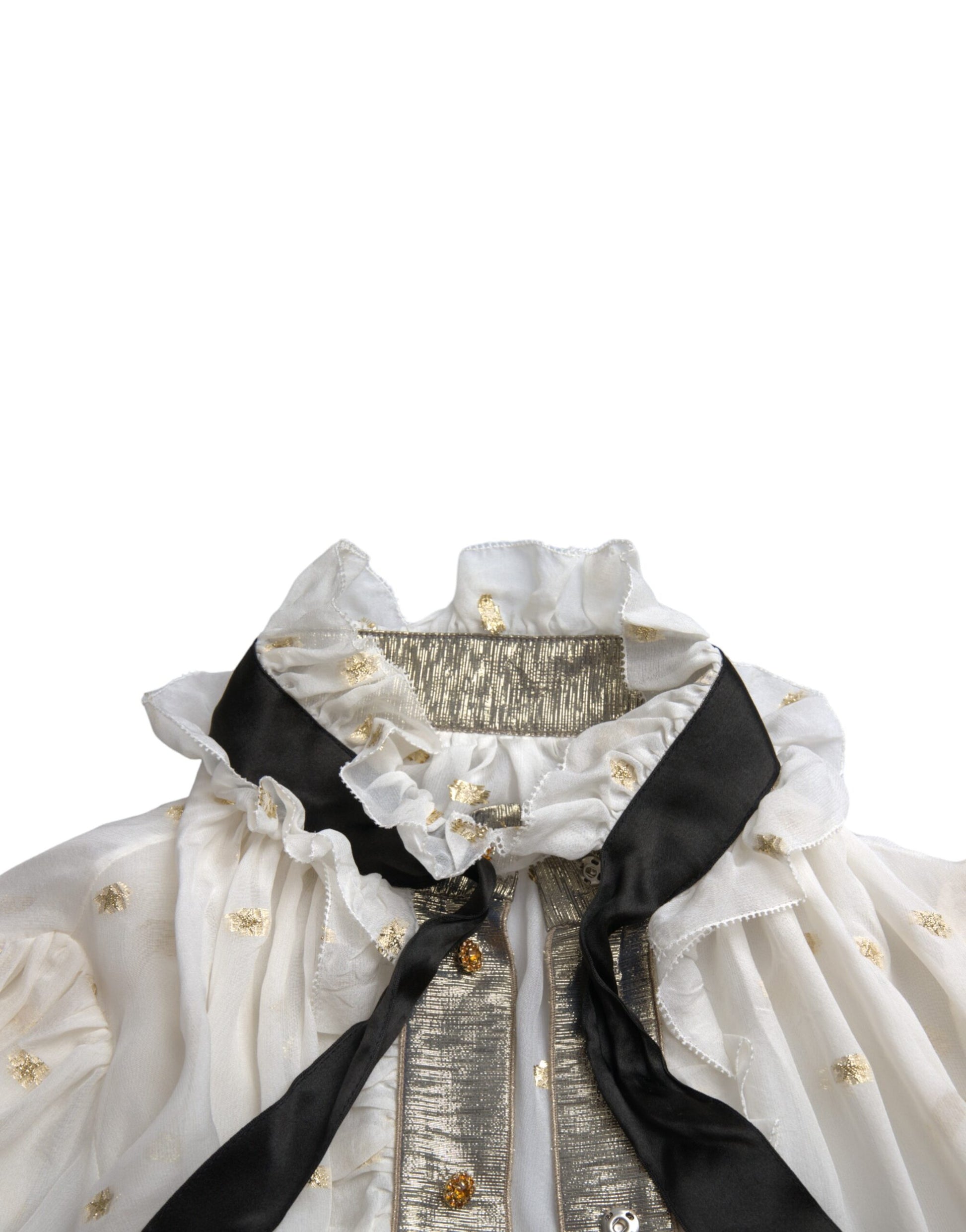 Dolce & Gabbana Off White Silk Blend Ascot Collar Blouse Top Dolce & Gabbana