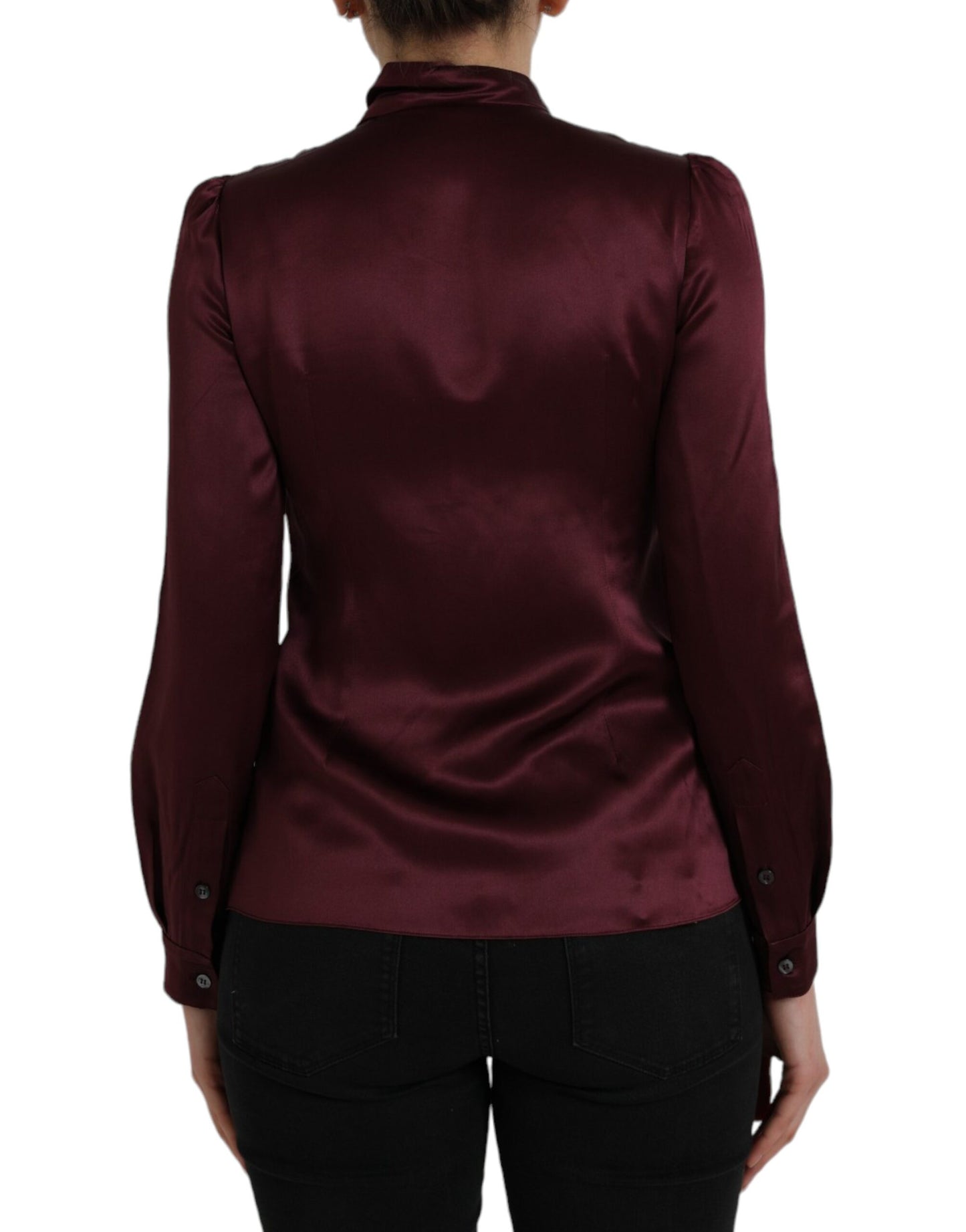 Dolce & Gabbana Maroon Ascot Collar Long Sleeve Top Blouse Dolce & Gabbana