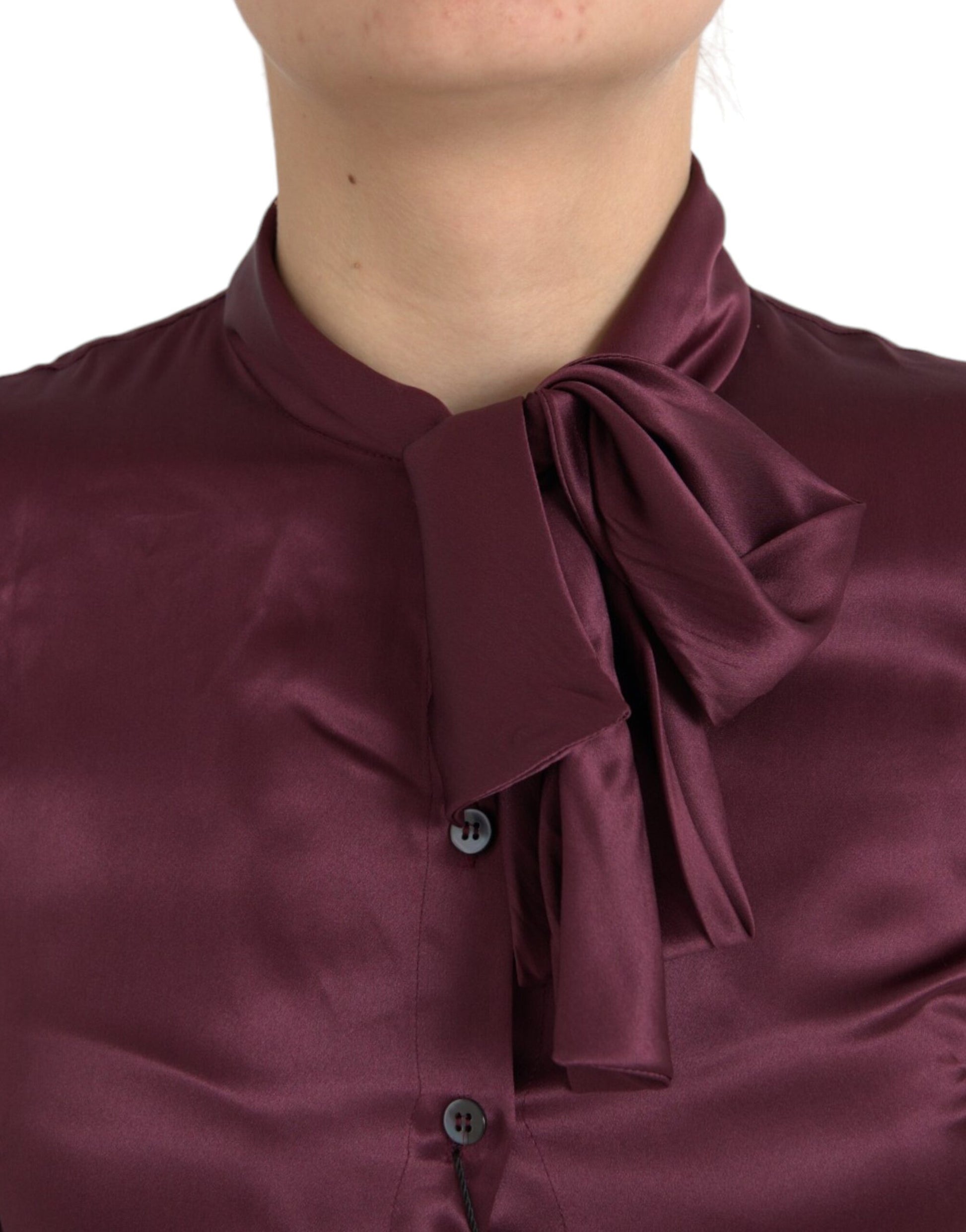 Dolce & Gabbana Maroon Ascot Collar Long Sleeve Top Blouse Dolce & Gabbana