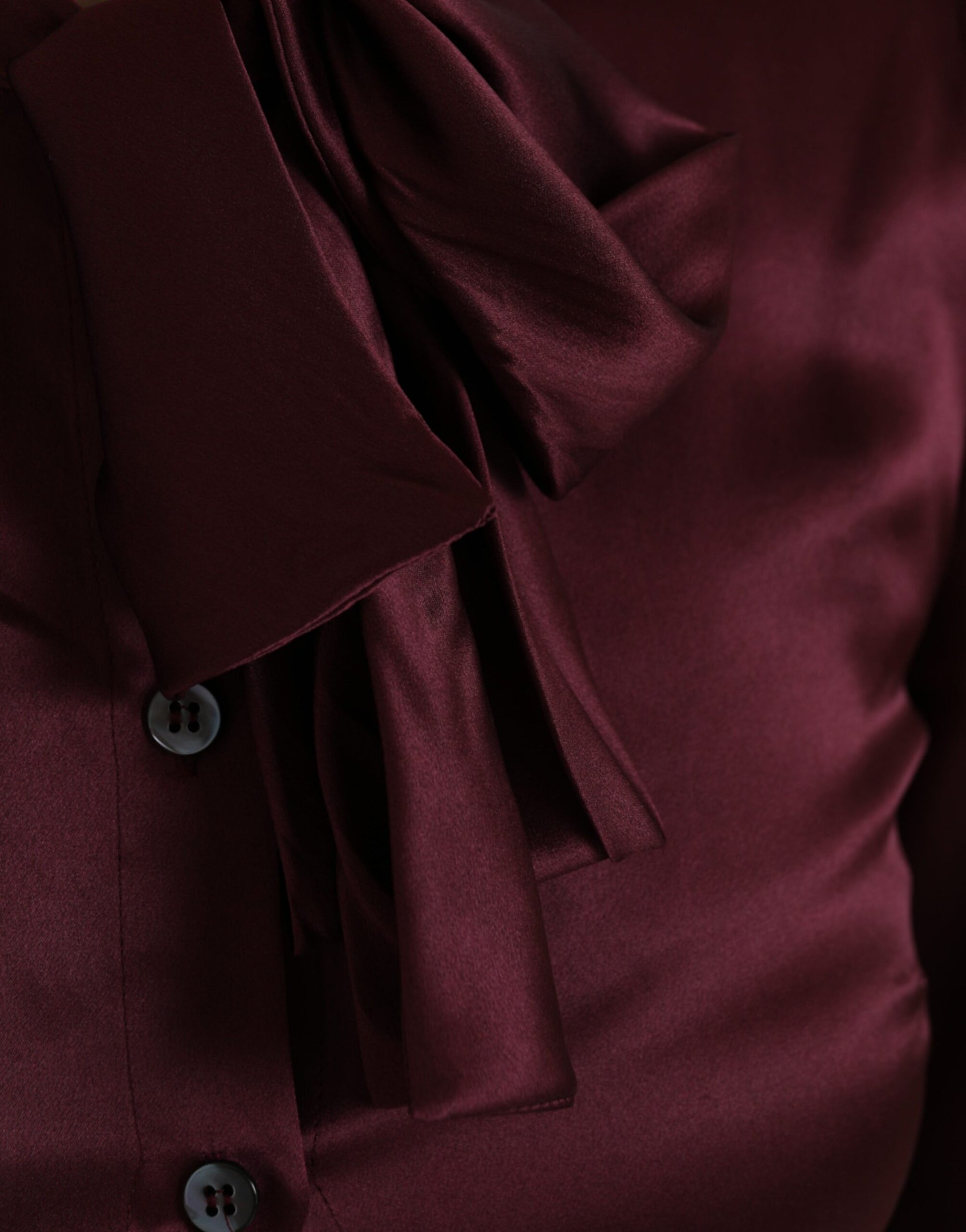 Dolce & Gabbana Maroon Ascot Collar Long Sleeve Top Blouse Dolce & Gabbana