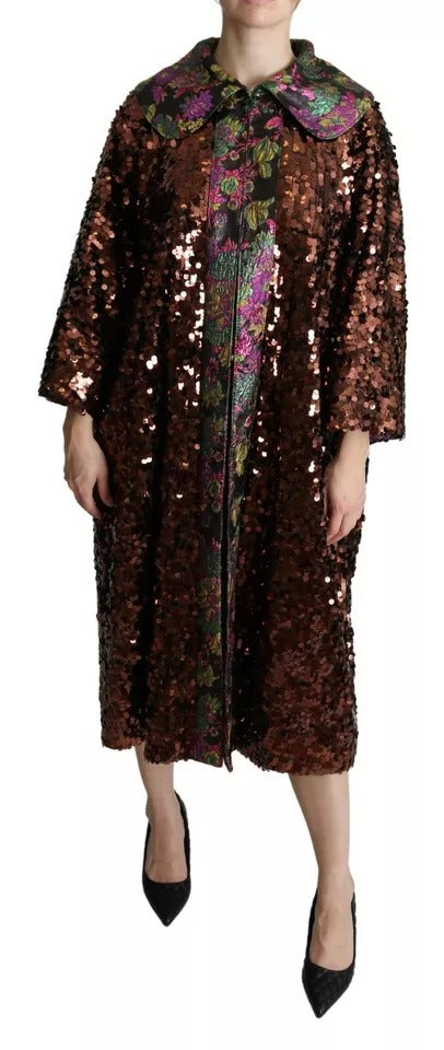 Dolce & Gabbana Multicolor Sequined Long Coat Jaquard Jacket Dolce & Gabbana