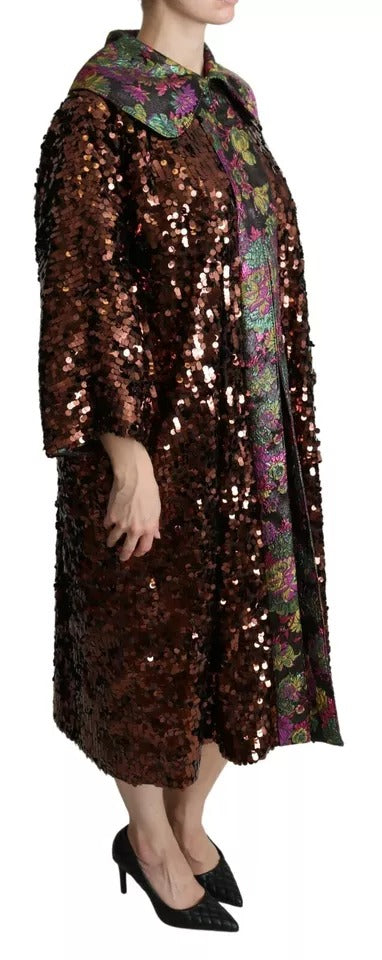 Dolce & Gabbana Multicolor Sequined Long Coat Jaquard Jacket Dolce & Gabbana