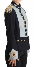 Dolce & Gabbana Blue Button Crystal Embellished Cotton Jacket - Eljoys Fashion 