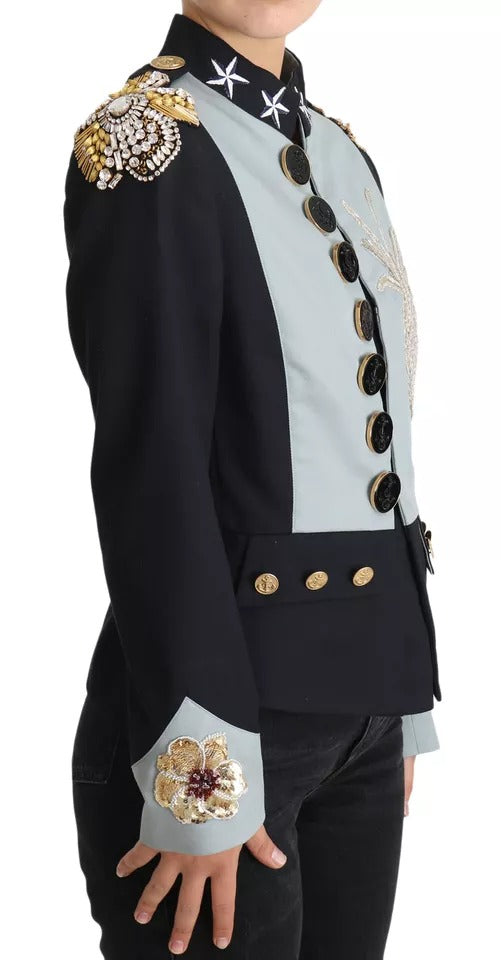 Dolce & Gabbana Blue Button Crystal Embellished Cotton Jacket - Eljoys Fashion 