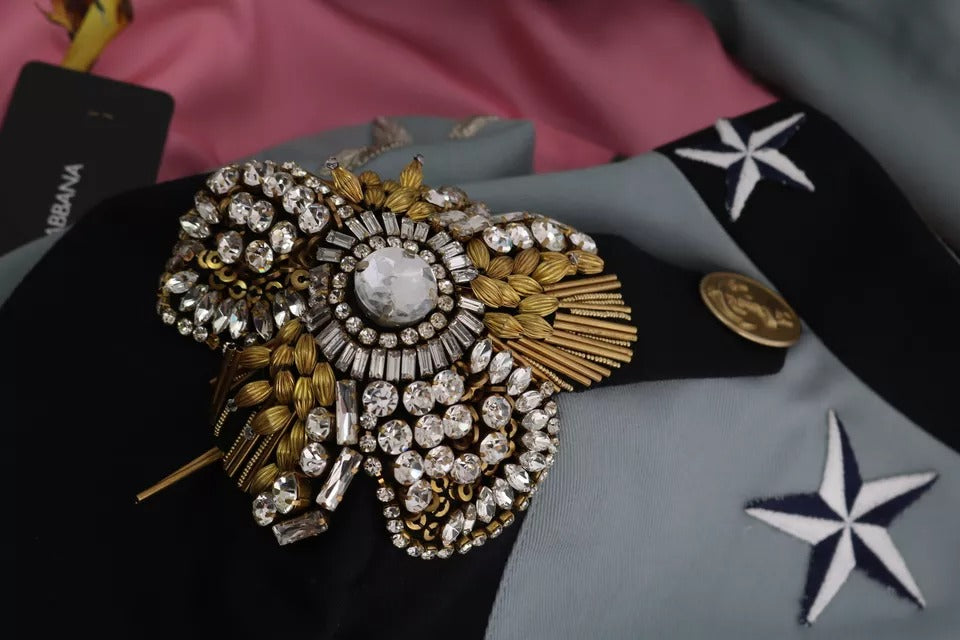 Dolce & Gabbana Blue Button Crystal Embellished Cotton Jacket - Eljoys Fashion 