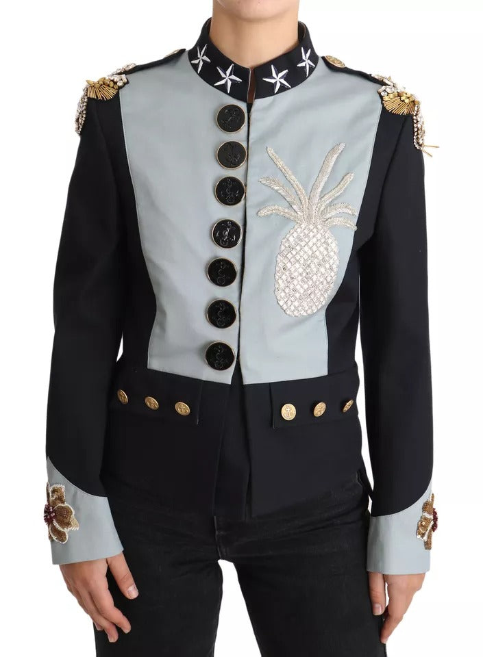 Dolce & Gabbana Blue Button Crystal Embellished Cotton Jacket - Eljoys Fashion 