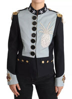 Dolce & Gabbana Blue Button Crystal Embellished Cotton Jacket - Eljoys Fashion 