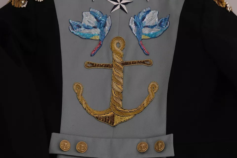 Dolce & Gabbana Blue Button Crystal Embellished Cotton Jacket - Eljoys Fashion 