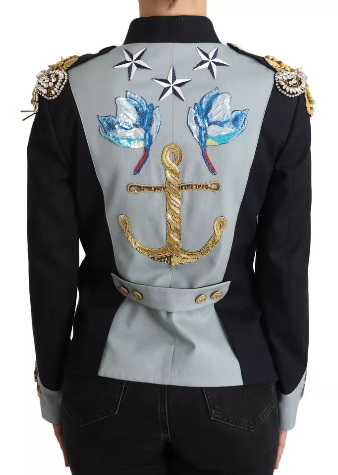 Dolce & Gabbana Blue Button Crystal Embellished Cotton Jacket - Eljoys Fashion 