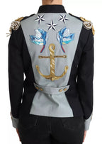 Dolce & Gabbana Blue Button Crystal Embellished Cotton Jacket - Eljoys Fashion 