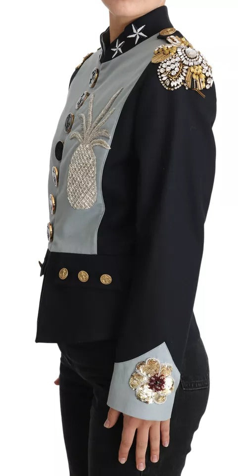 Dolce & Gabbana Blue Button Crystal Embellished Cotton Jacket - Eljoys Fashion 